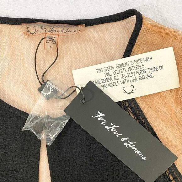 NWT FOR LOVE & LEMONS VALENTINA BLACK EMBROIDERED NUDE SHEER MESH ROMPER - S - Picture 9 of 13
